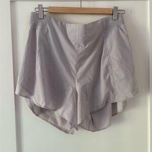 LULULEMON | hotty hot high rise lined 4” inseam shorts size 12 lavender grey